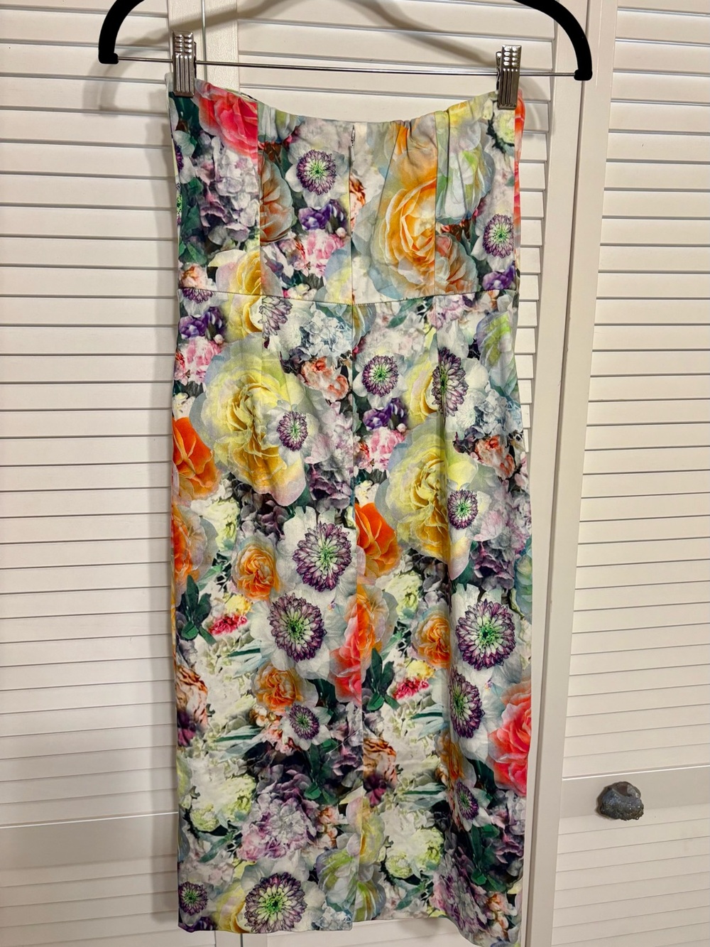 ASOS Strapless Floral Bodycon Dress - Yellow, Pink, Green, Purple - Picture 3 of 4